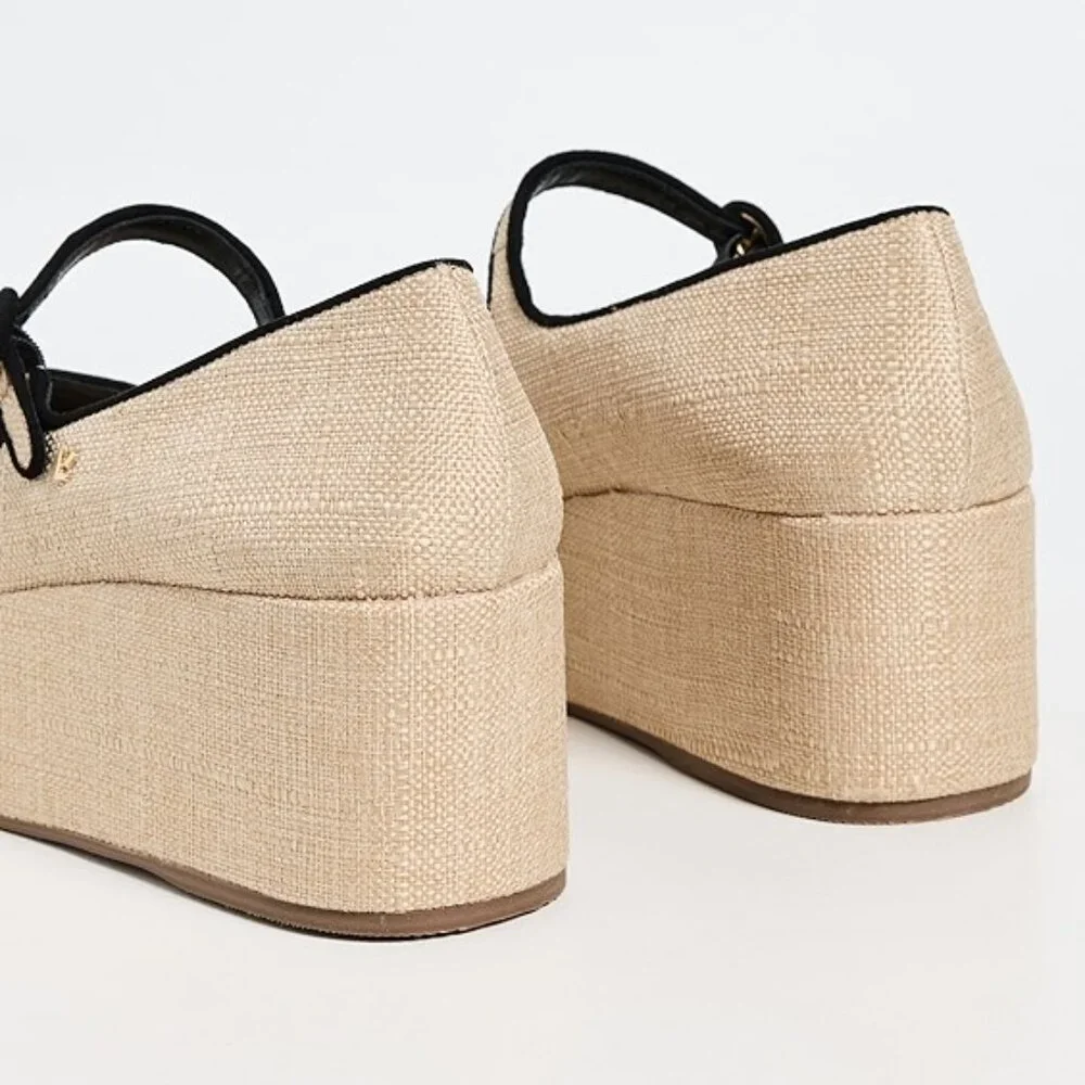 Larroude Blair Flatform In Beige Raffia